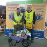 Lions Trevor and Bill with the Wheelbarrow at Otter Nursuries